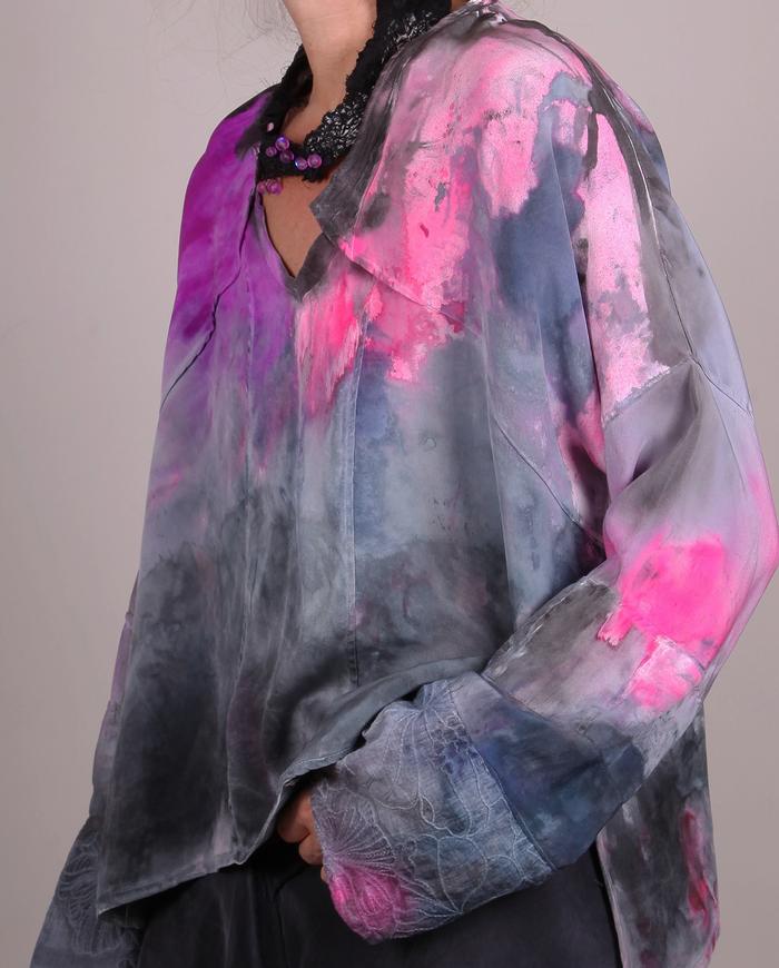 'a color-full merger' bold silk crepe hand-painted art blouse