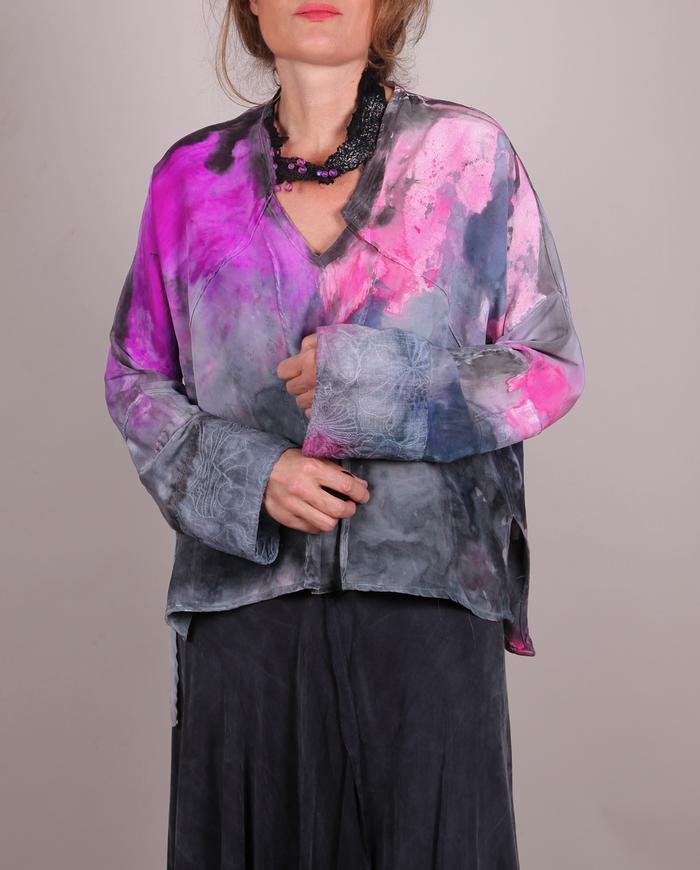 'a color-full merger' bold silk crepe hand-painted art blouse