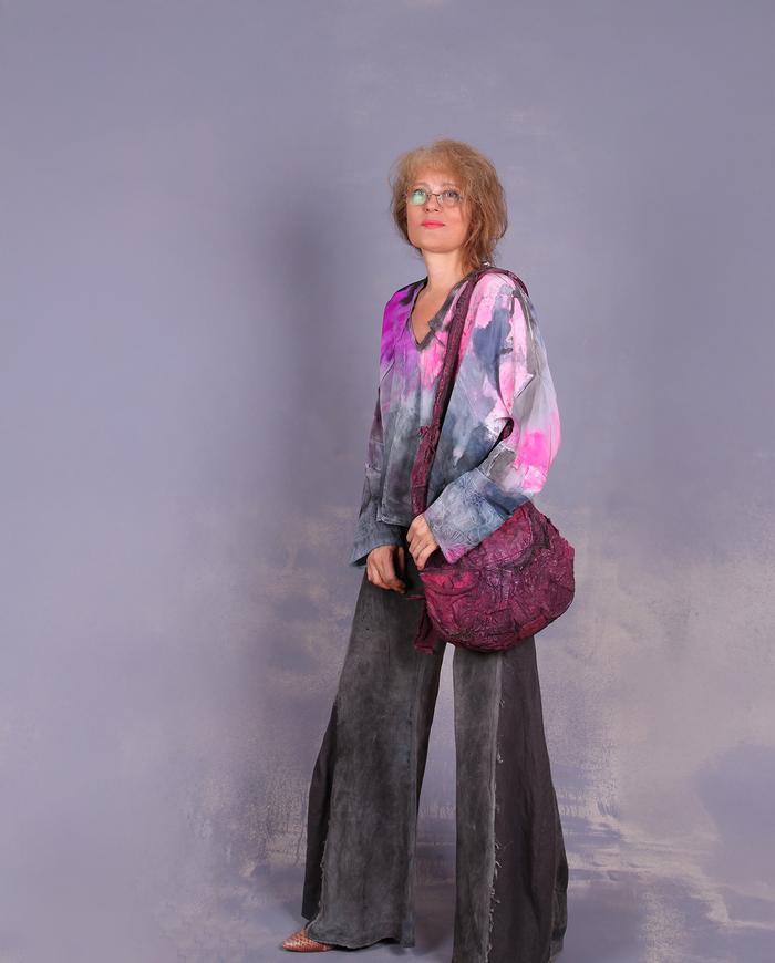 'a color-full merger' bold silk crepe hand-painted art blouse