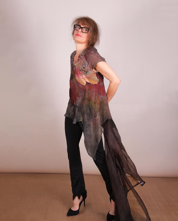 'a sprouted flower surprise' asymmetrical silk bias blouse
