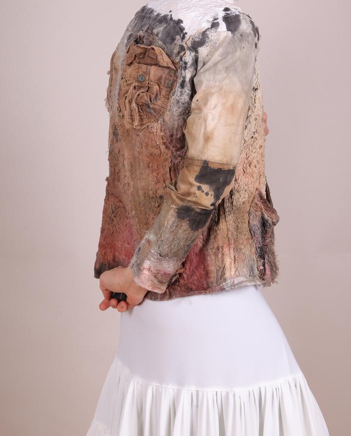 'dried flowers budding on bark' fully hand-textured art jacket