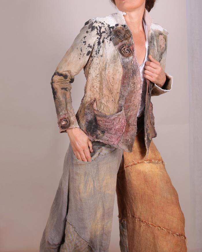 'dried flowers budding on bark' fully hand-textured art jacket