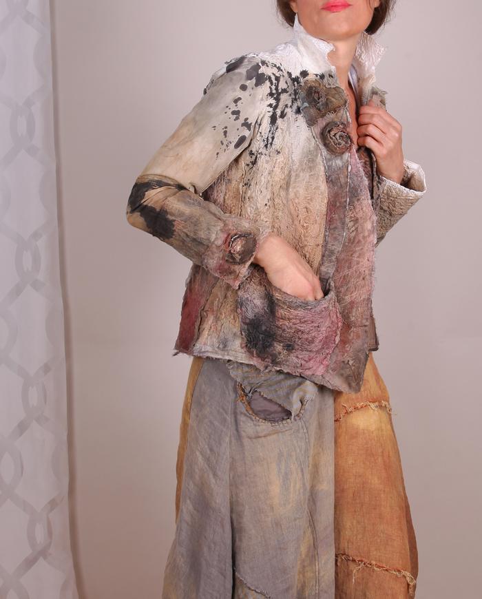 'dried flowers budding on bark' fully hand-textured art jacket