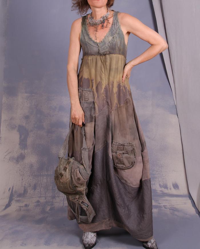 'like a natural princess' mixed fabrics maxi art dress