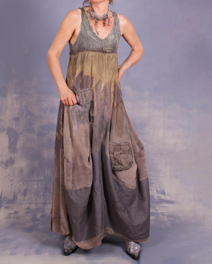'like a natural princess' mixed fabrics maxi art dress