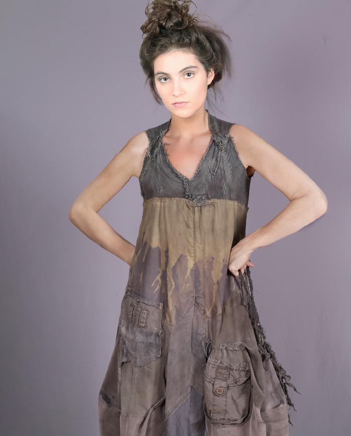 'a long look at khaki' fiber art dress