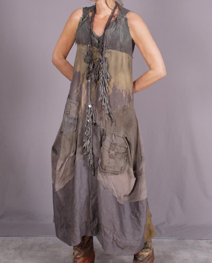 'a long look at khaki' fiber art dress