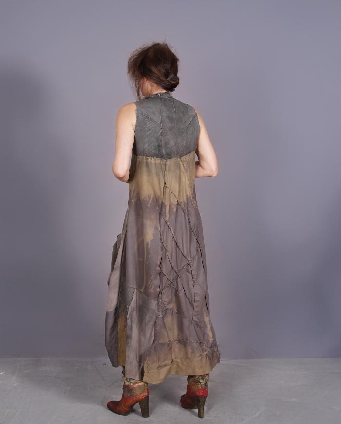 'a long look at khaki' fiber art dress