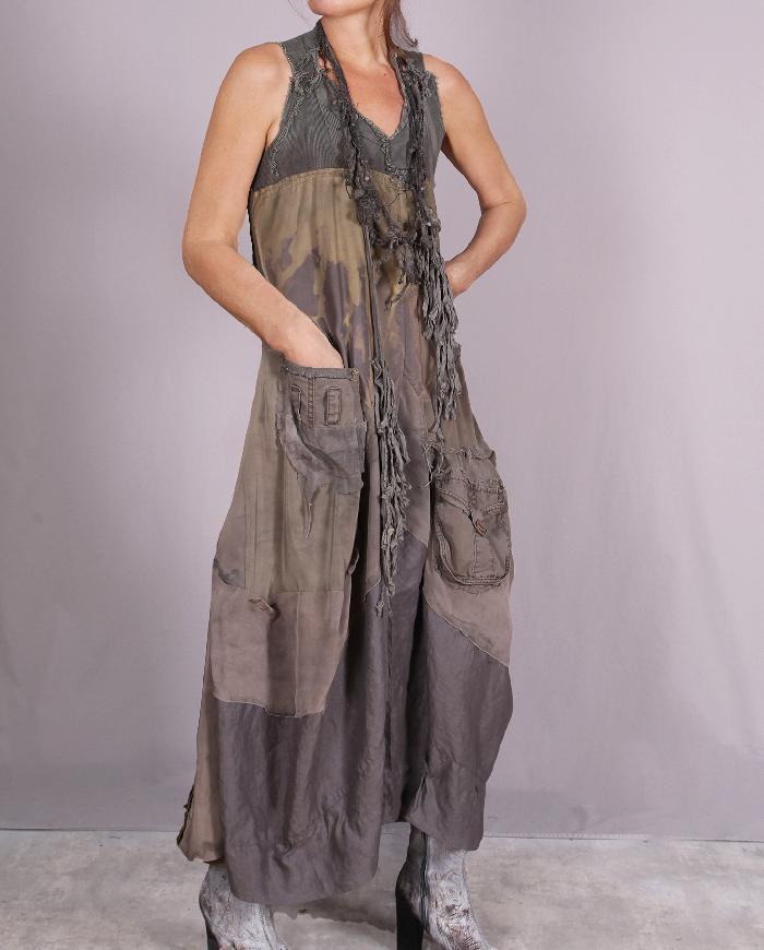 'a long look at khaki' fiber art dress