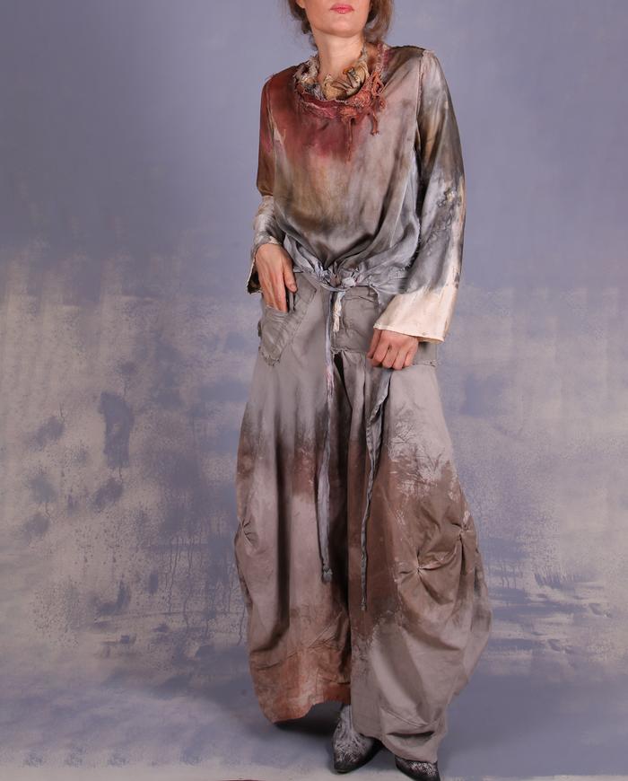 'feeling one with nature' detailed asymmetrical layering blouse