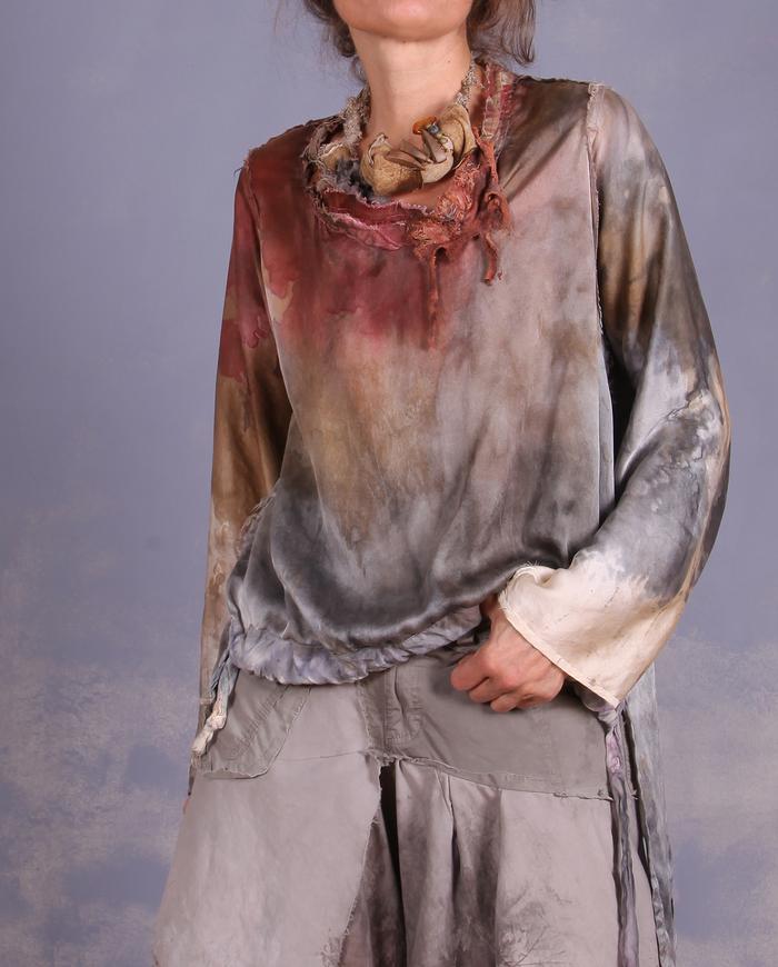 'feeling one with nature' detailed asymmetrical layering blouse