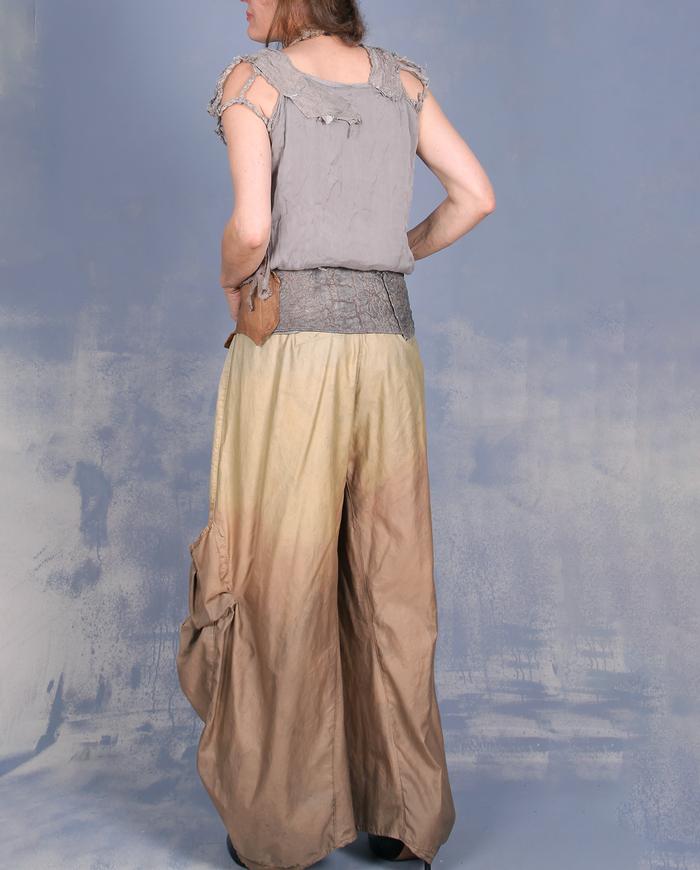 'gradually melting caramel' hand-painted sculptural baggy pants