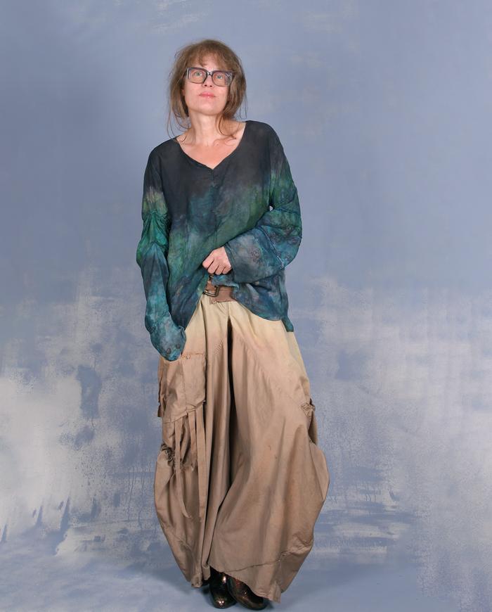 'gradually melting caramel' hand-painted sculptural baggy pants