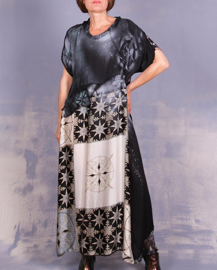 'starry eyes to starry nights' billowy mixed silks dress