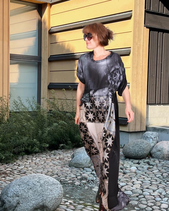 'starry eyes to starry nights' billowy mixed silks dress