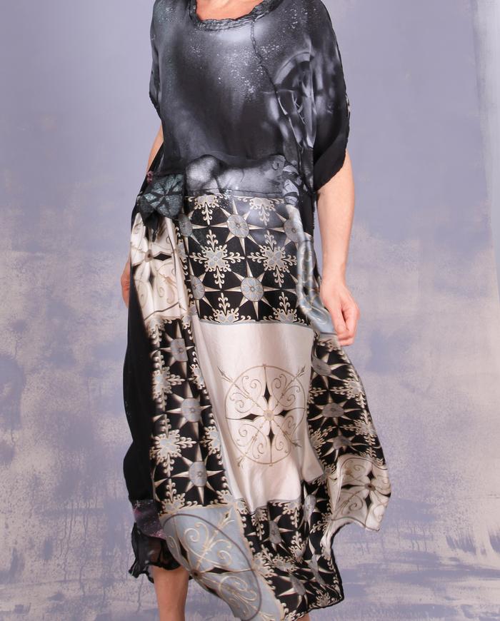 'starry eyes to starry nights' billowy mixed silks dress