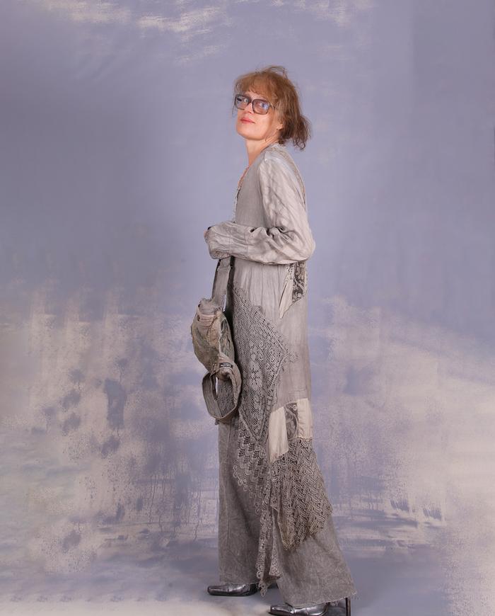 'modernly antique' mixed fabrics art tunic/dress