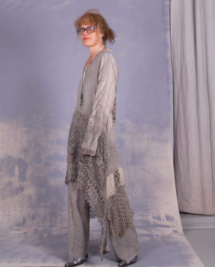 'modernly antique' mixed fabrics art tunic/dress