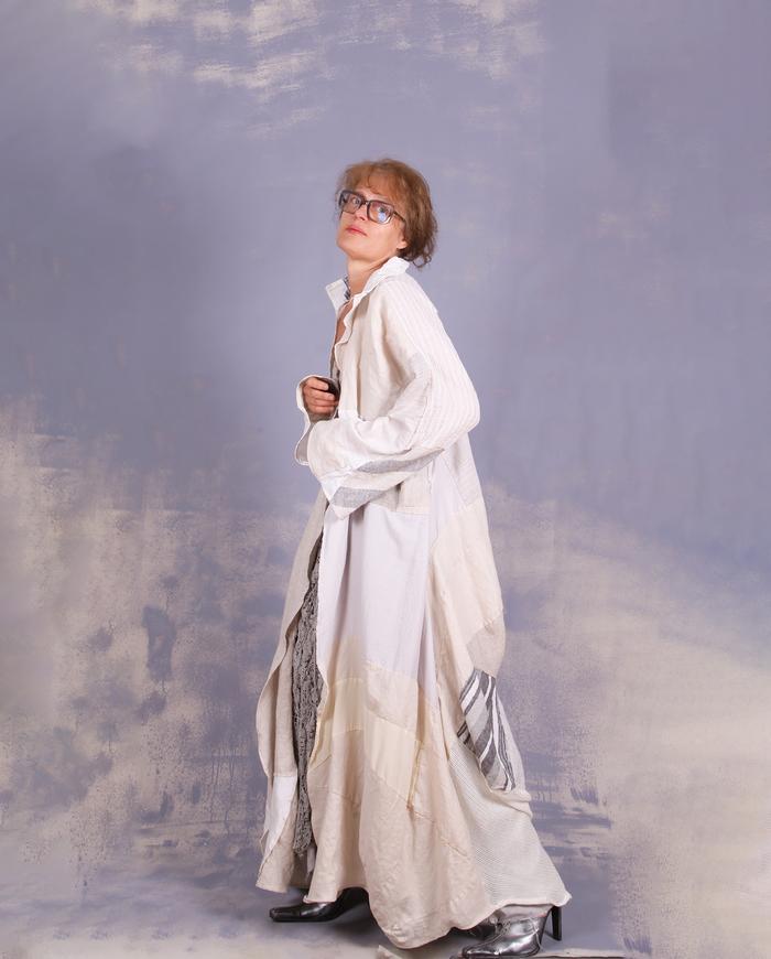 'full of natural drape' mixed fabrics summer duster coat