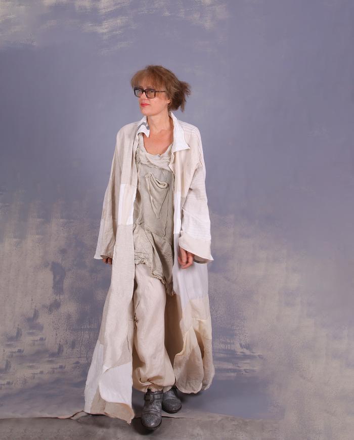 'full of natural drape' mixed fabrics summer duster coat