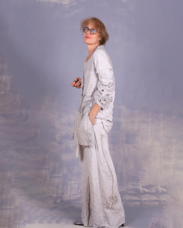 'free spirited romantic' sculptural mixed fabrics top