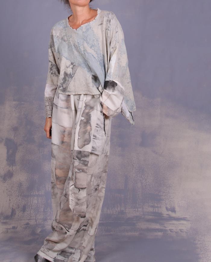 'high clouds over the road' loose linen top