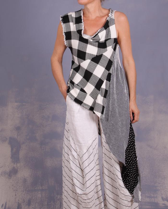 'a black and white game' asymmetrical sleeveless top