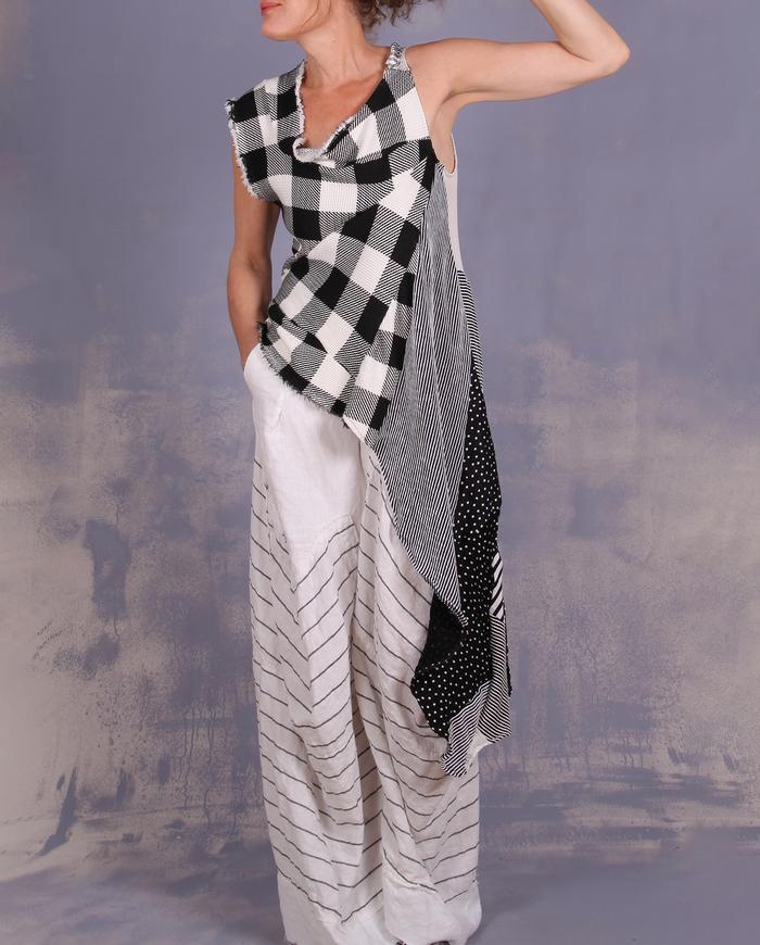 'a black and white game' asymmetrical sleeveless top