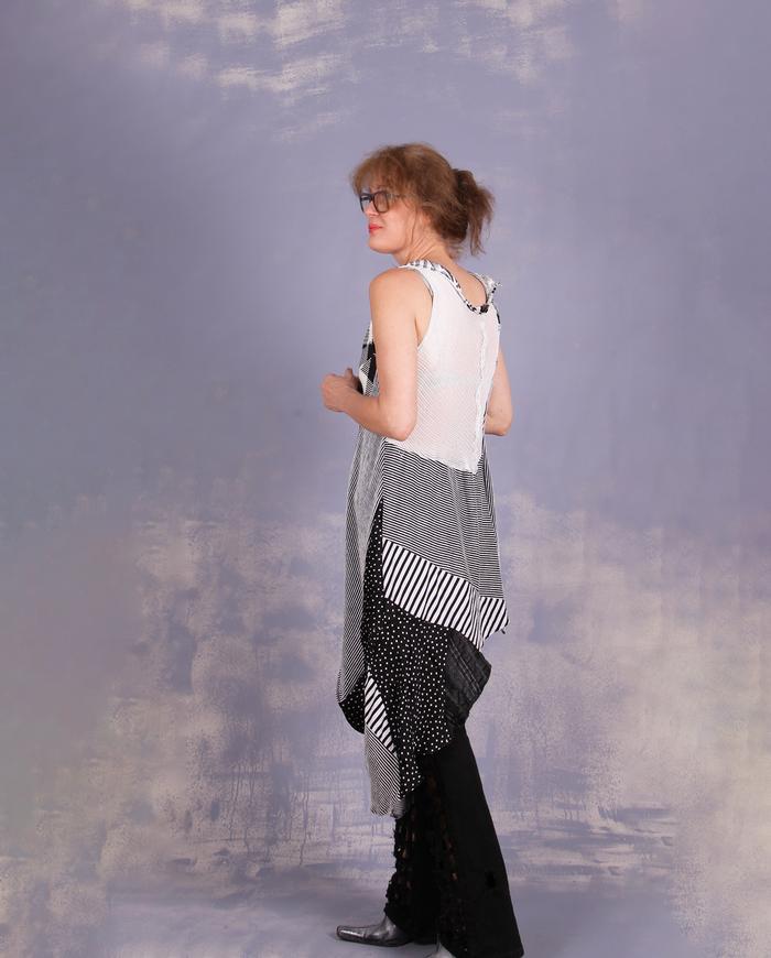 'a black and white game' asymmetrical sleeveless top