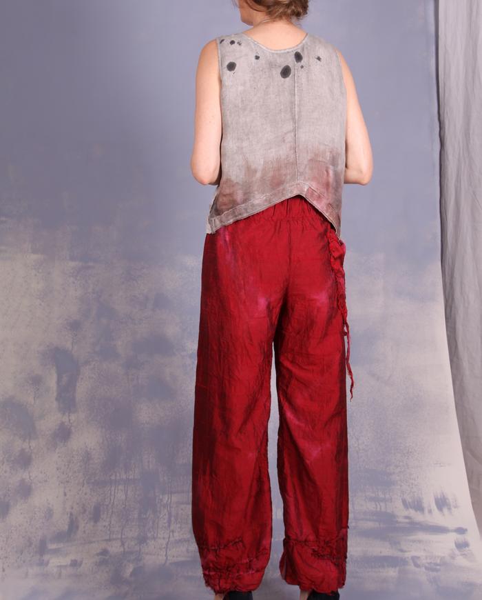'accented in scarlet' straight leg silk pants