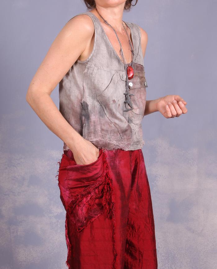 'accented in scarlet' straight leg silk pants