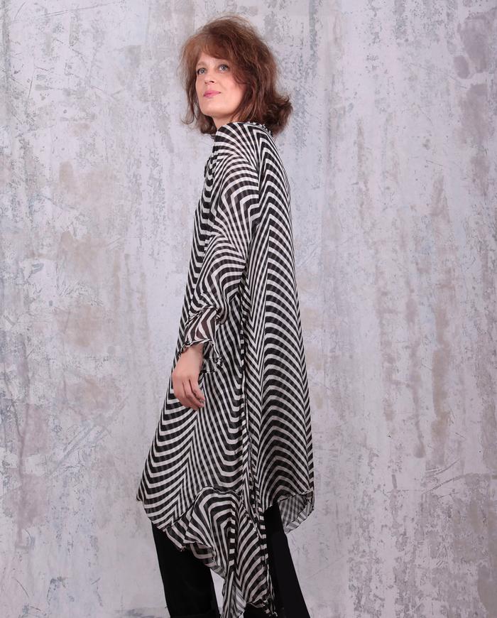 double-layer silk chiffon psychedelic black and white print oversized tunic/dress