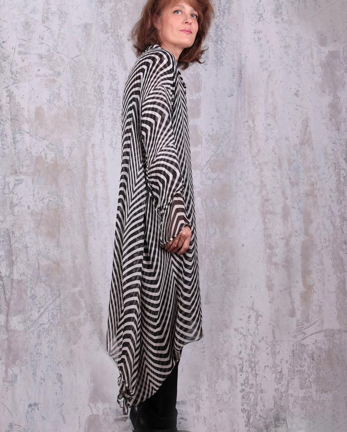 double-layer silk chiffon psychedelic black and white print oversized tunic/dress