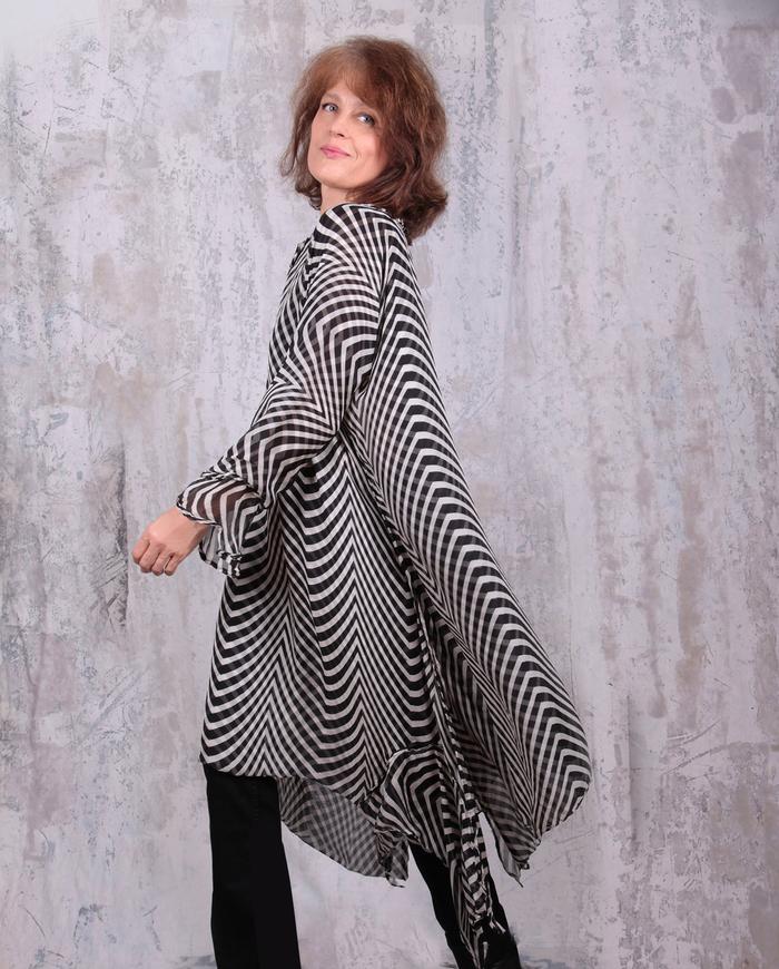 double-layer silk chiffon psychedelic black and white print oversized tunic/dress