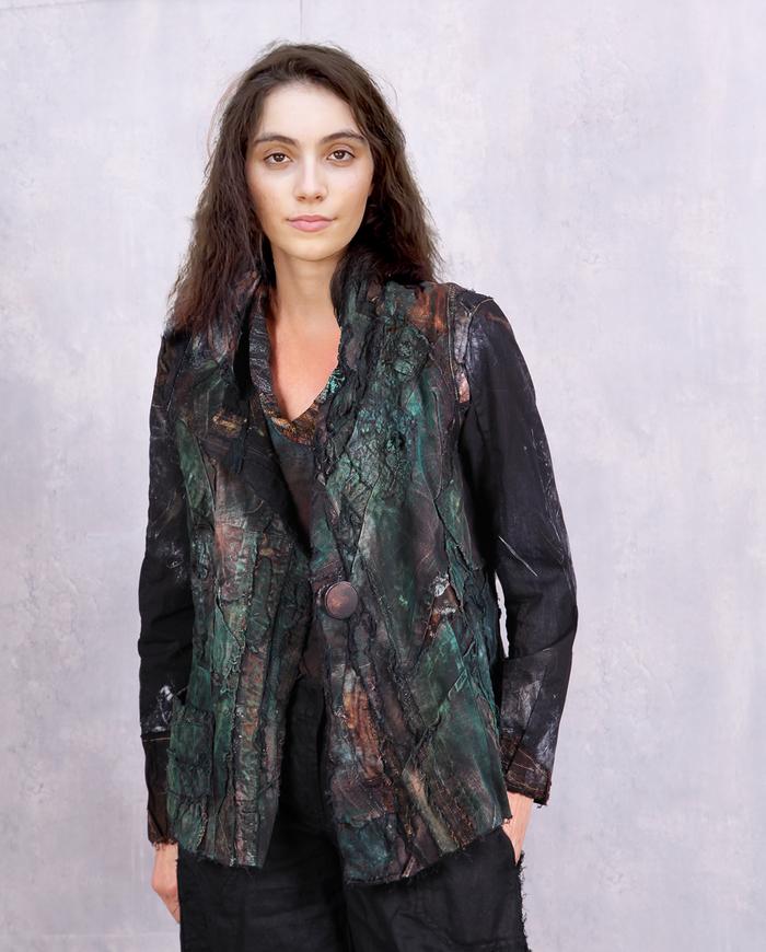 'hidden between the bark and the tree' ultra detailed artisanal jacket