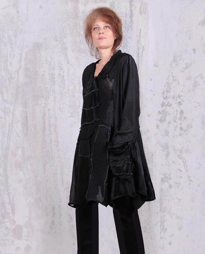 textured black flowy silk tunic