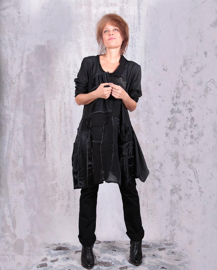 textured black flowy silk tunic