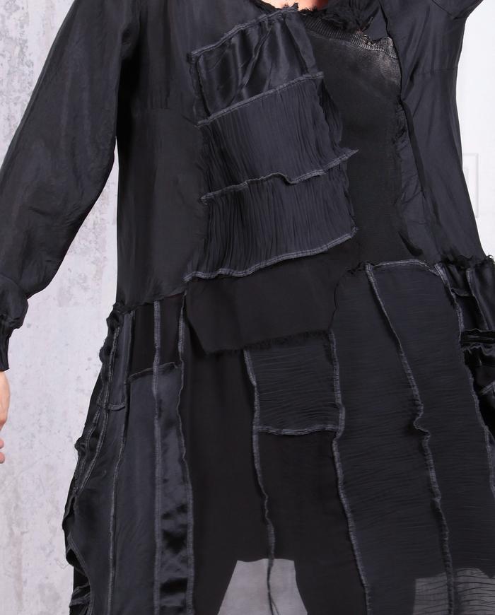 textured black flowy silk tunic