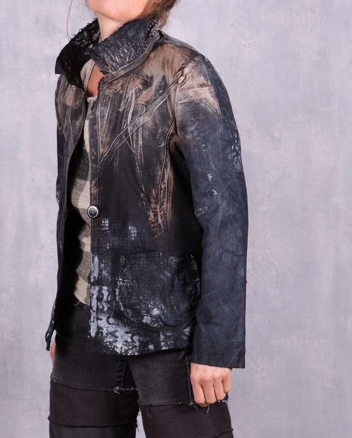 'think quiet thoughts' fitted distressed modern jacket