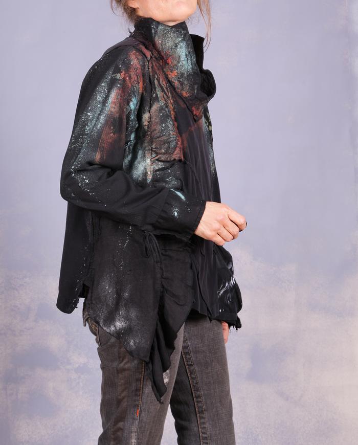 'with sparkle and confidence' sculptural asymmetrical blouse/jacket