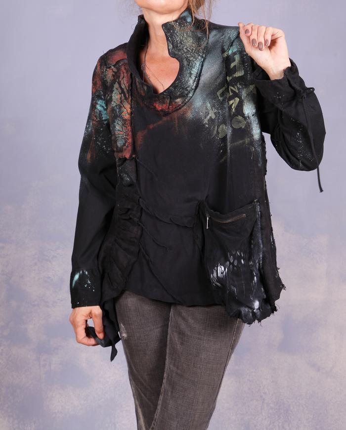 'with sparkle and confidence' sculptural asymmetrical blouse/jacket
