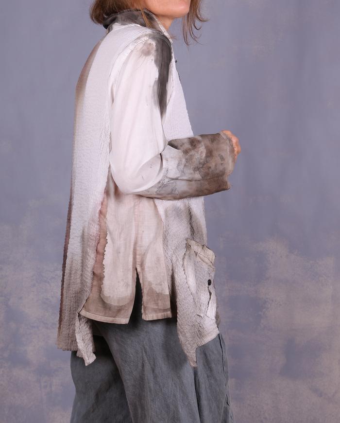 'neutrally in the game' mixed fabrics art blouse