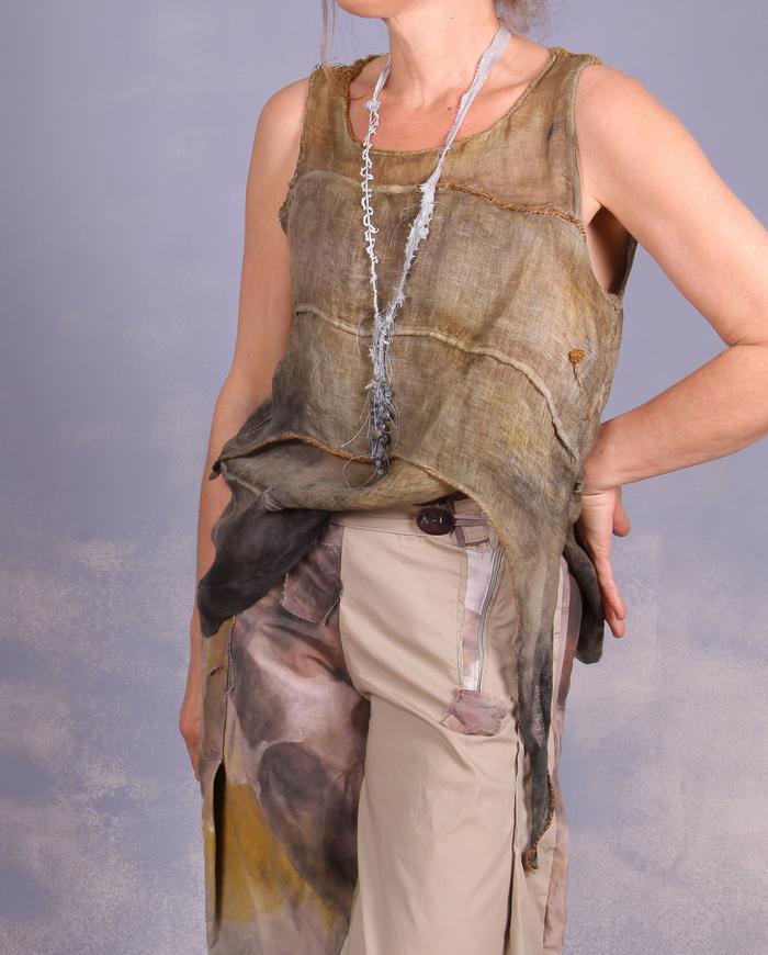 'like breathing itself' layered Belgian linen gauze painted tank top