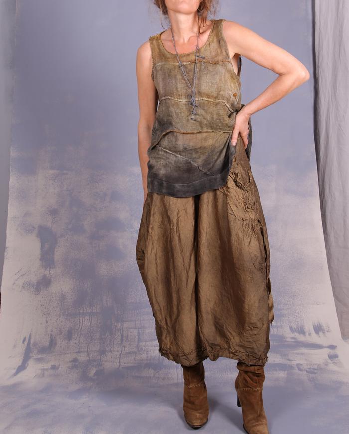 'like breathing itself' layered Belgian linen gauze painted tank top