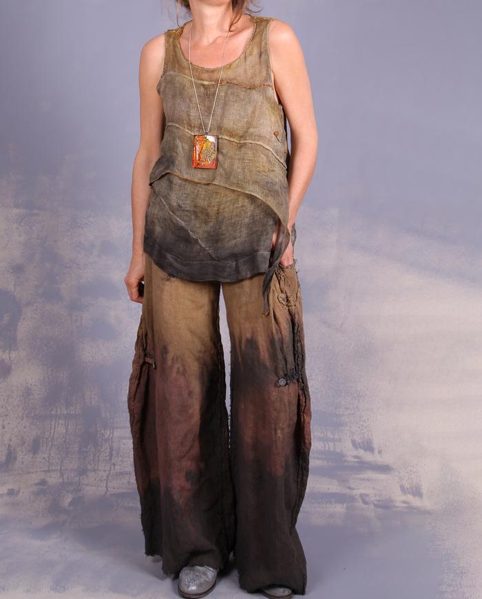 'like breathing itself' layered Belgian linen gauze painted tank top