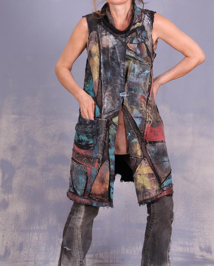 'kaleidoscopic labyrinth' detailed applique couture vest/dress