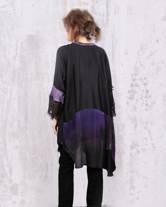 patchwork black and violet silk tunic