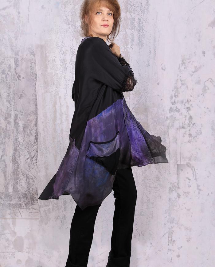 patchwork black and violet silk tunic