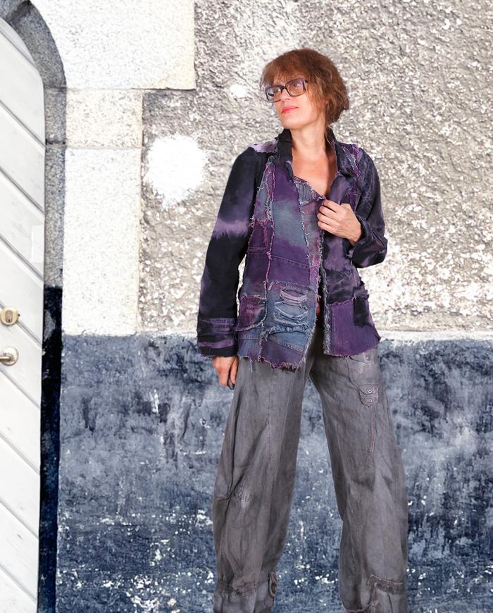 'through purple islands' denim-like detailed jacket