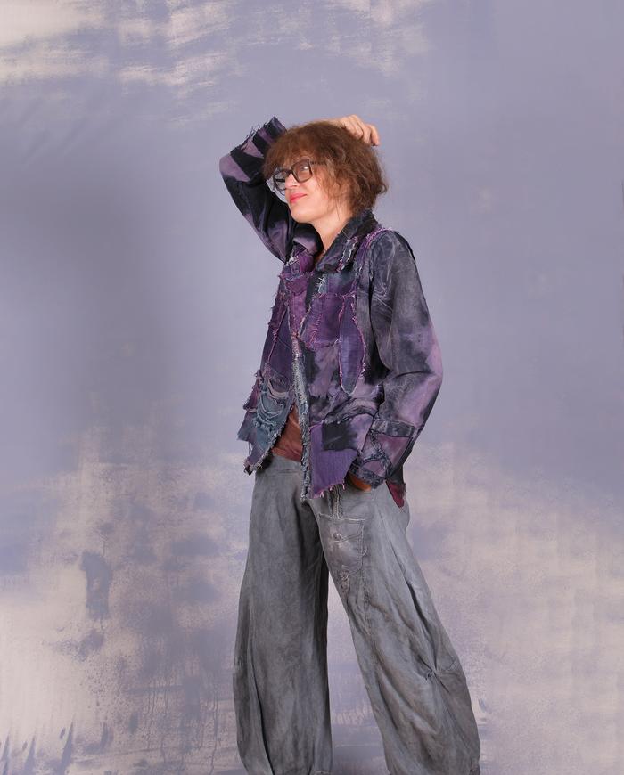 'through purple islands' denim-like detailed jacket